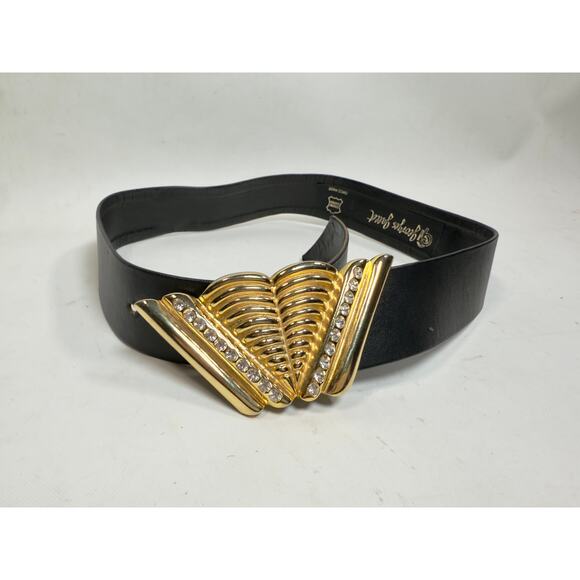 Vintage Georges Gallet Gold/Rhinestone Art Deco Belt size S - Picture 3 of 6